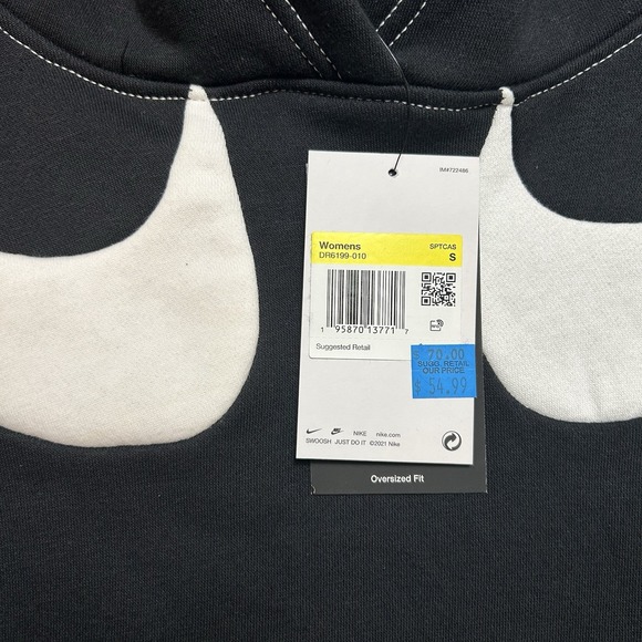 Nike Women's Swoosh Oversize Hoodie Sweatshirt DR6199-010 Black/White SIZE S NWT - Picture 3 of 8